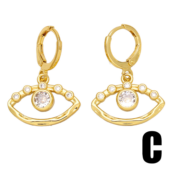 1 Paar einfache Teufelsaugen-Ohrringe mit Inlay-Kupfer-Zirkon-Vergoldung und 18-Karat-Vergoldung