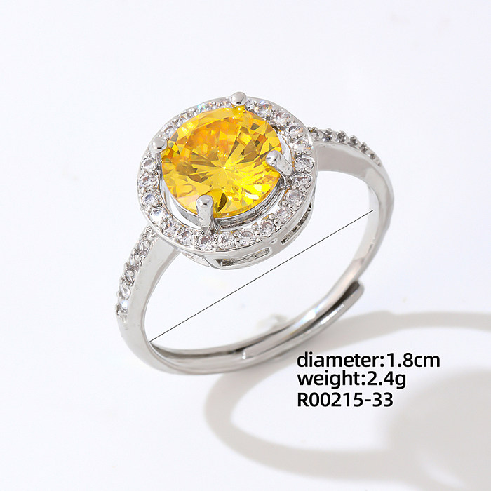 Luxuoso estilo simples brilhante quadrado olho cobre chapeamento incrustado zircão branco banhado a ouro anéis abertos