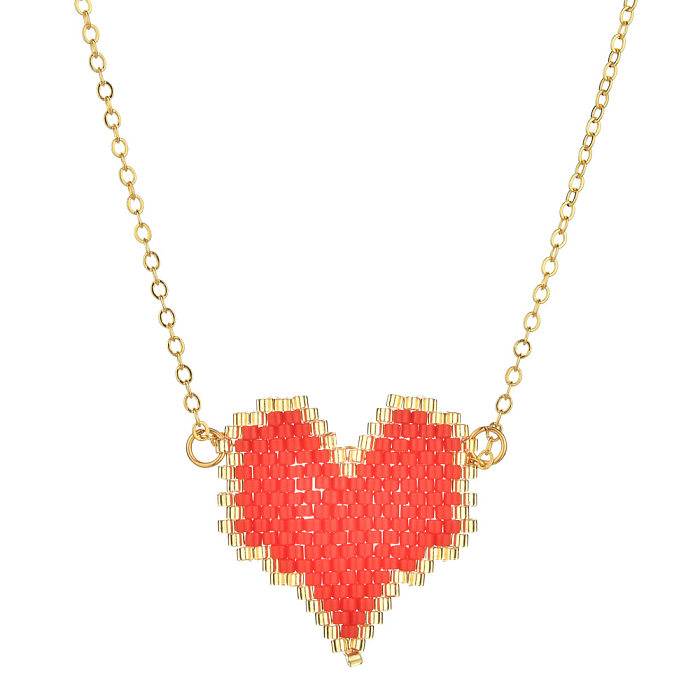 Bohemian Heart Shape Glass Copper Plating Pendant Necklace