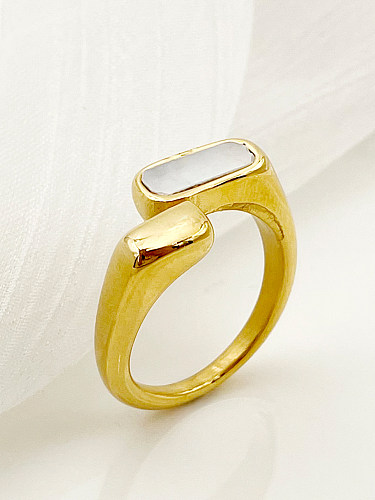 Vintage Style Simple Style Commute Rectangle Stainless Steel Gold Plated Shell Rings In Bulk