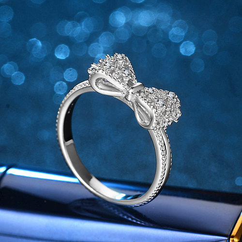 Classic Style Bow Knot Brass Inlay Zircon Rings