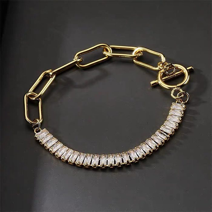 Bracelets en zircon plaqué cuivre géométrique hip-hop