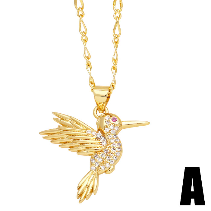 Simple Style Bird Copper 18K Gold Plated Zircon Necklace In Bulk
