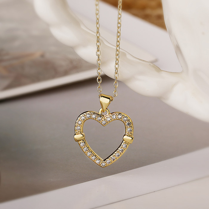 Elegant Streetwear Heart Shape Copper Plating Inlay Zircon 18K Gold Plated Pendant Necklace