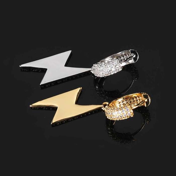 1 Piece 1 Pair Hip-Hop Lightning Copper Inlay Zircon Drop Earrings