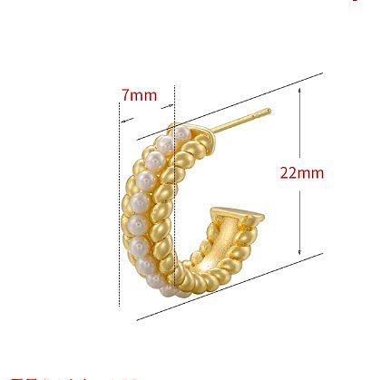 1 Pair Casual Vintage Style C Shape Circle Inlay Copper Artificial Pearls Zircon 18K Gold Plated Earrings Ear Studs