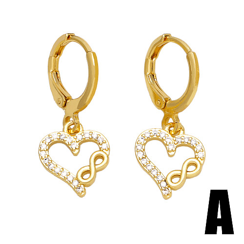 1 Pair IG Style Simple Style Infinity Tree Heart Shape Plating Hollow Out Inlay Copper Zircon 18K Gold Plated Drop Earrings