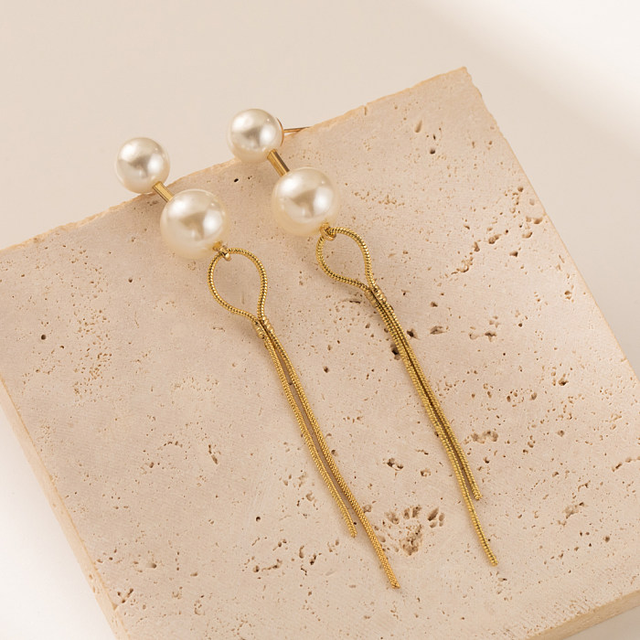 1 Pair Sweet Simple Style Round Tassel Tassel Plating Imitation Pearl Copper Drop Earrings