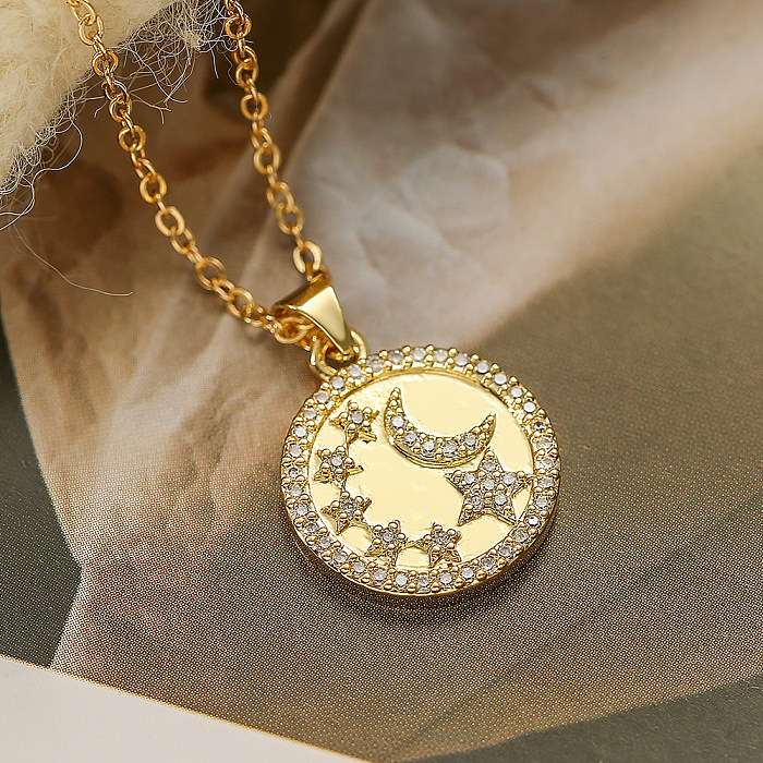 Künstlerische Anhänger-Halskette mit Insekt-Stern-Mond-Kupferbeschichtung, Inlay aus Zirkon, 18 Karat vergoldet
