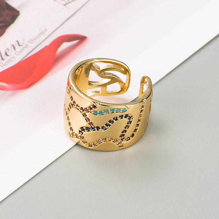 Moda carta amor coroa cobre puro micro-incrustado anel de zircão colorido