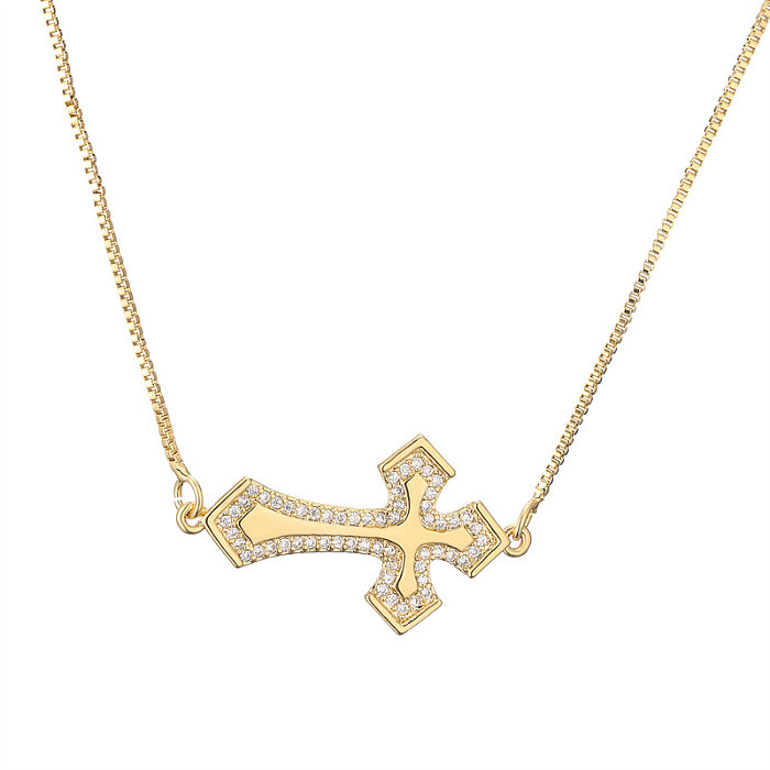 IG Style Simple Style Cross Copper Plating Inlay Zircon Gold Plated Pendant Necklace