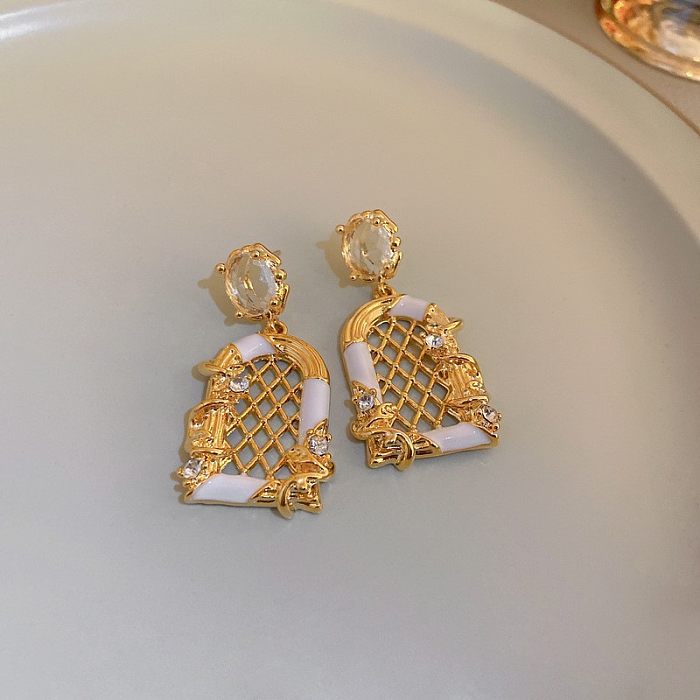 Boucles d'oreilles pendantes, 1 paire, nœud papillon en cuivre, strass artificiels, perles artificielles