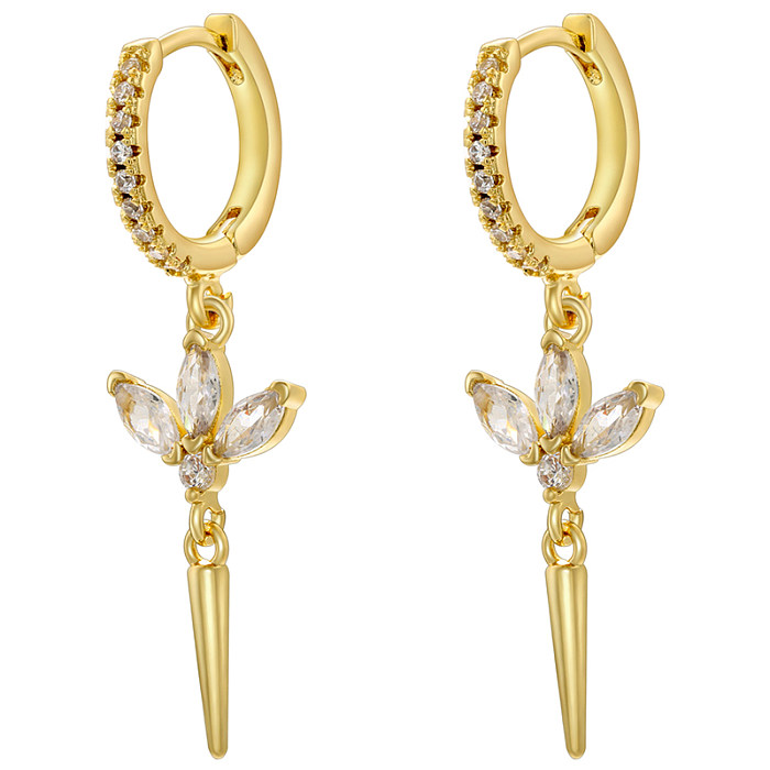 1 Pair Elegant Luxurious Shiny Shamrock Plating Inlay Copper Zircon 18K Gold Plated Drop Earrings