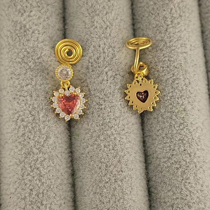 1 par estilo simples forma de coração chapeamento incrustação de cobre pedras preciosas artificiais brincos punhos de orelha