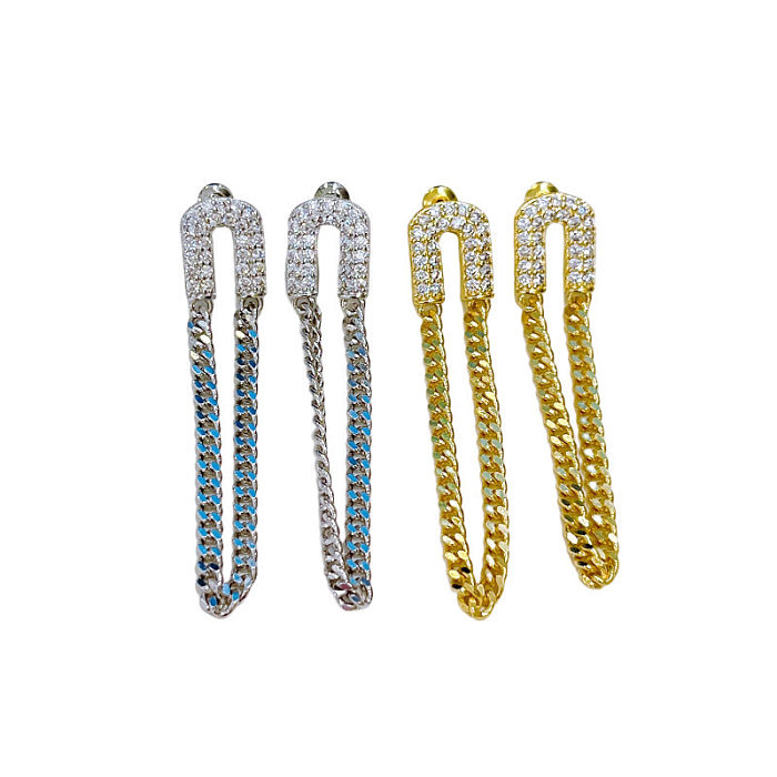 Sweet Geometric Copper Tassel Plating Zircon Drop Earrings 1 Pair
