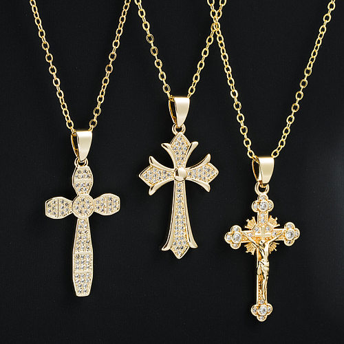 Moda banhado a ouro micro incrustado zircão pingente ornamentos colar cruz
