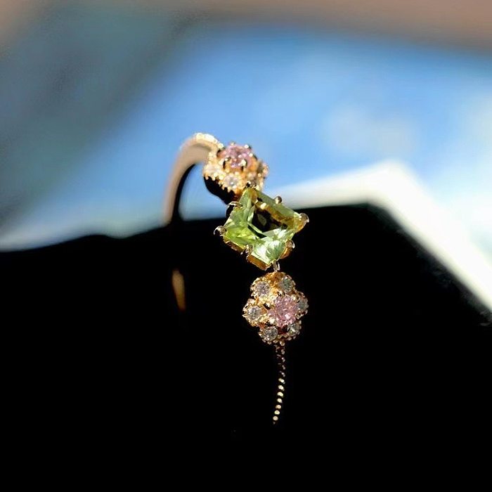 Lady Sweet Flower Copper Plating Inlay Zircon Open Rings