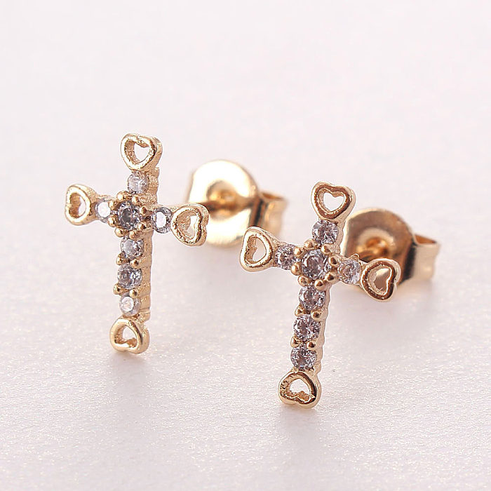 1 Pair IG Style Korean Style Cross Plating Inlay Copper Zircon Gold Plated Ear Studs