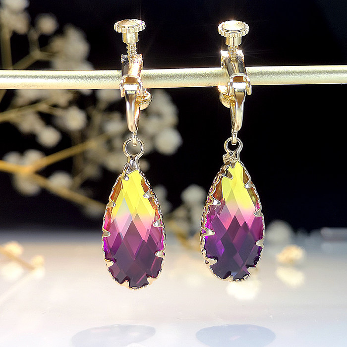 1 Pair Glam Classical Water Droplets Gradient Color Plating Inlay Copper Artificial Gemstones Gold Plated Ear Clips