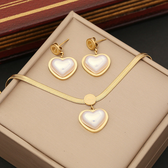 Wholesale Elegant Heart Shape Stainless Steel Pearl Bracelets Earrings Necklace