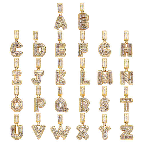 Einfache Halskette mit Buchstaben-Kupfer-Inlay und Zirkon-Anhänger, 1 Stück