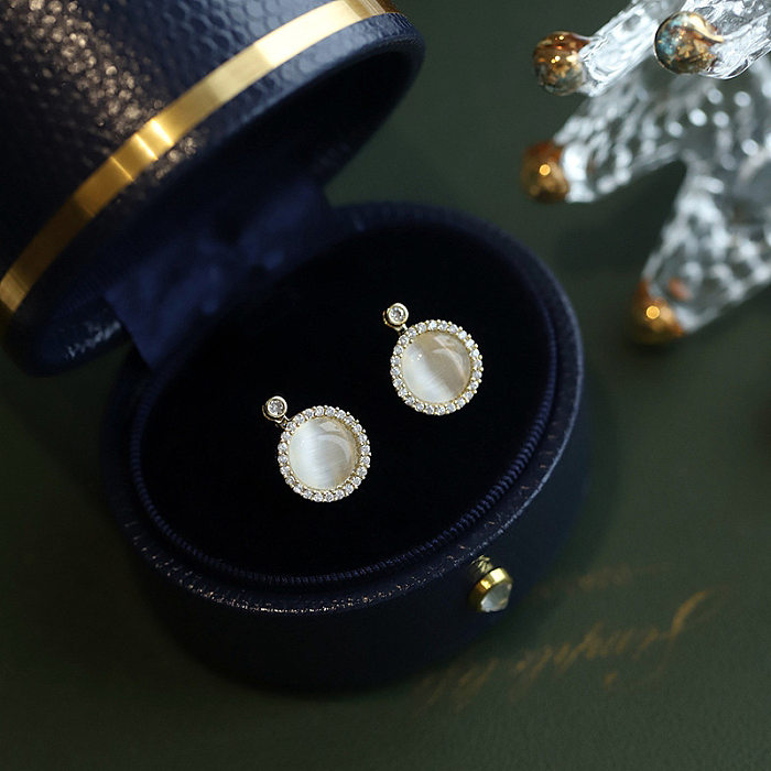 Mode Runde Kupfer Inlay Opal Zirkon Damen Ringe Ohrringe Halskette