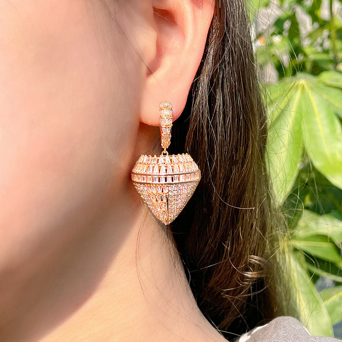 1 Pair Glam Geometric Water Droplets Plating Inlay Copper Zircon Rose Gold Plated Rhodium Plated Drop Earrings