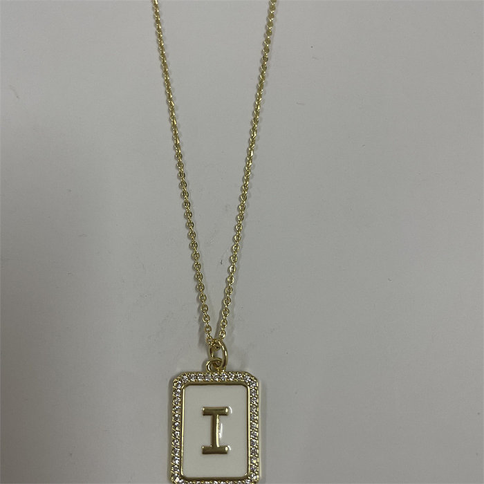 Simple Style Letter Rectangle Brass Plating Inlay Zircon 14K Gold Plated Pendant Necklace