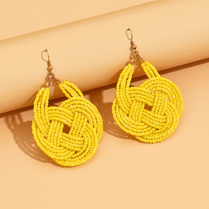 1 Pair Retro Ethnic Style Knot Beaded Handmade Plating Plastic Copper 18K Gold Plated Drop Earrings