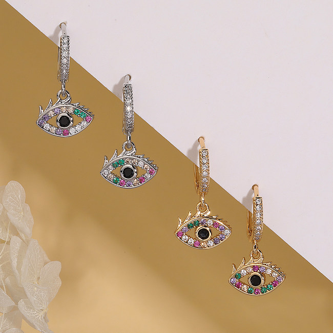 1 Pair Simple Style Devil'S Eye Plating Inlay Copper Zircon 18K Gold Plated Drop Earrings