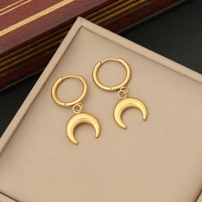 Simple Style Commute Moon Stainless Steel Plating Rings Earrings Necklace