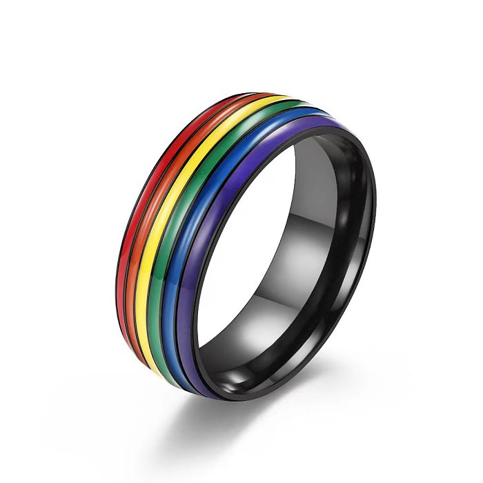Simple Style Commute Rainbow Titanium Steel Enamel Rings
