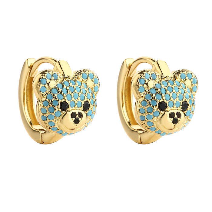 1 Pair Simple Style Bear Inlay Copper Zircon Earrings