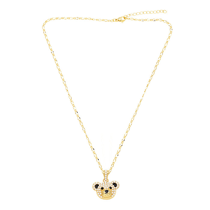 Cute Sweet Little Bear Koala Stainless Steel Copper Plating Inlay Beads Zircon 18K Gold Plated Pendant Necklace