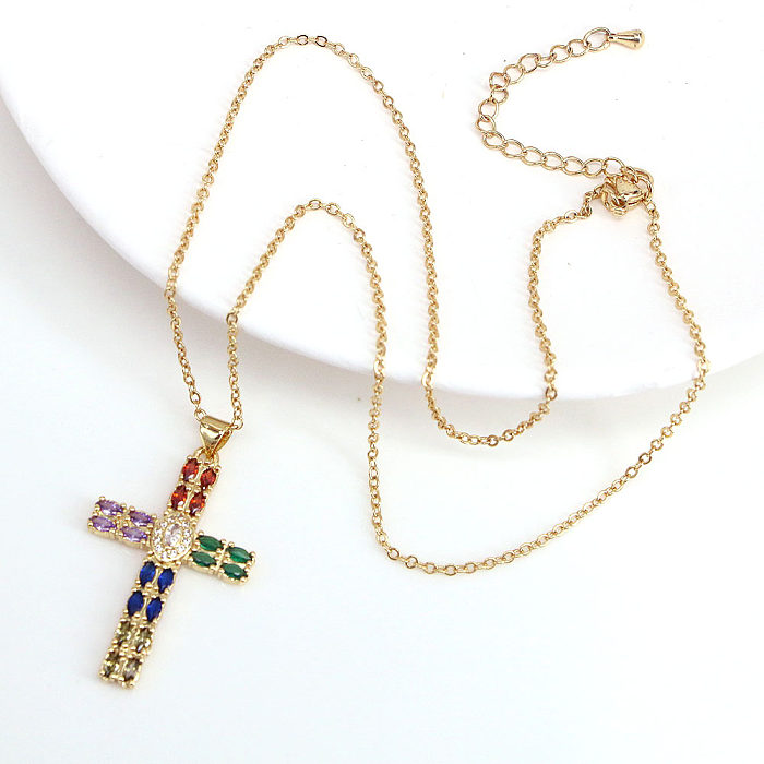 Vintage Stil Kreuz Kupfer Halskette Vergoldet Zirkon Kupfer Halsketten 1 Stück