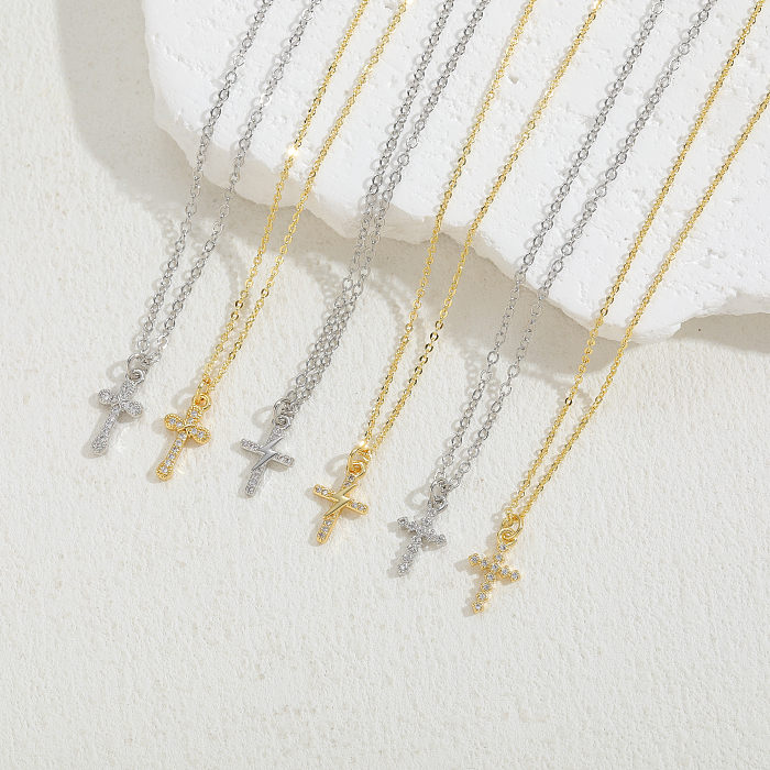 Elegante Halskette mit Kreuzverkupferung und Inlay aus Zirkon mit 14-karätiger Vergoldung