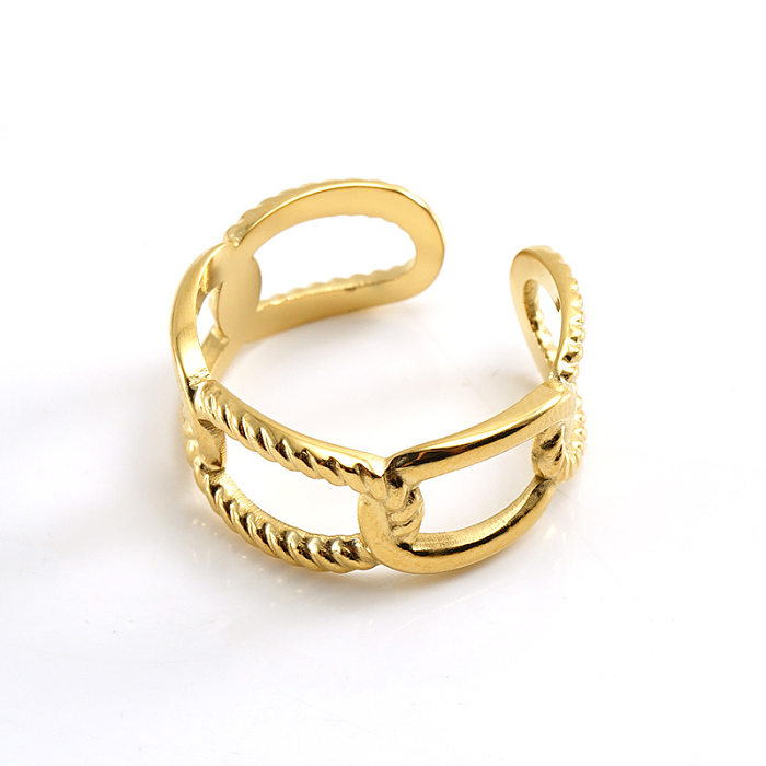 Retro Solid Color Stainless Steel Plating Hollow Out Open Ring 1 Piece