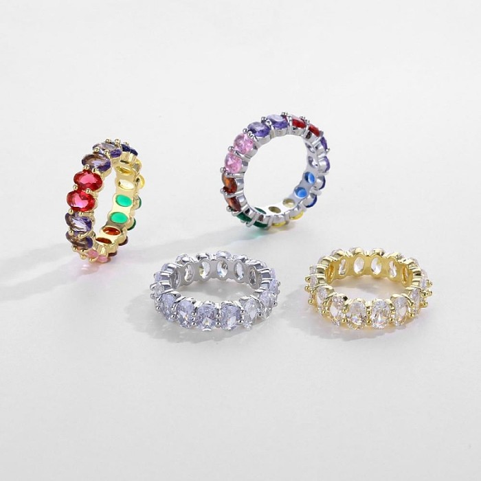 Classic Style Round Copper Plating Inlay Zircon Rings