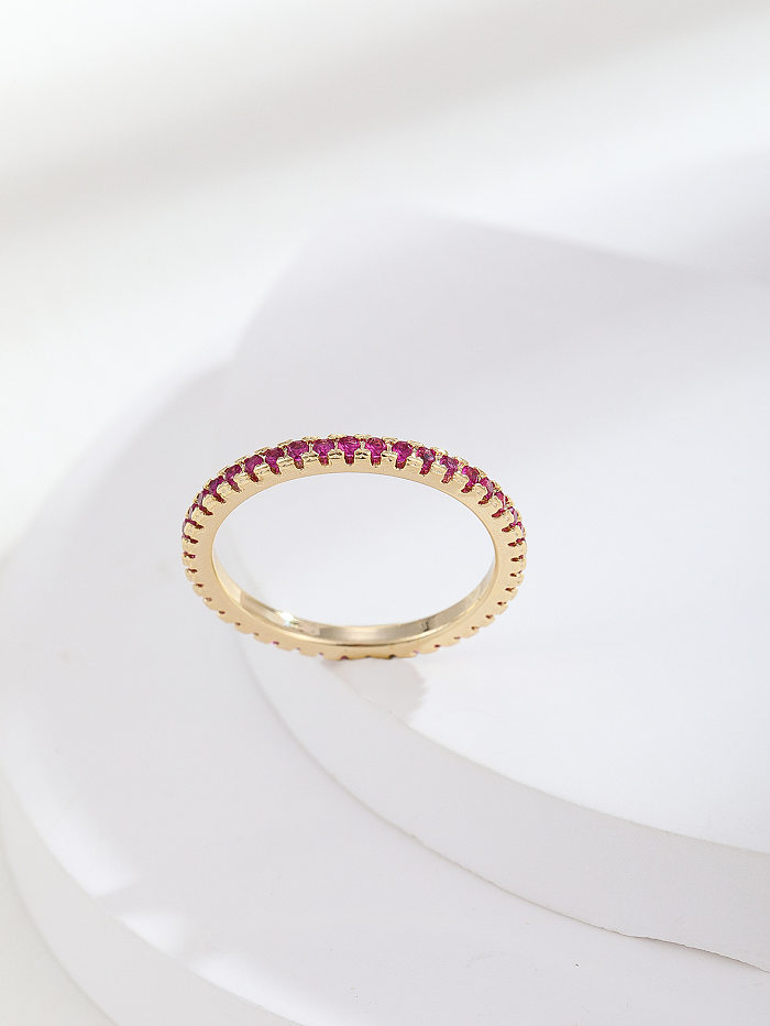 Schlichter geometrischer Kupfer-Inlay-Zirkon-Ring mit 14-Karat-Vergoldung