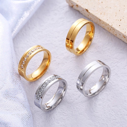 Wholesale Simple Style Solid Color Stainless Steel Zircon Rings