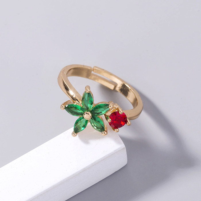 1 Stück offener Ring mit modischem Blütenblatt-Kupfer-Inlay und Zirkon