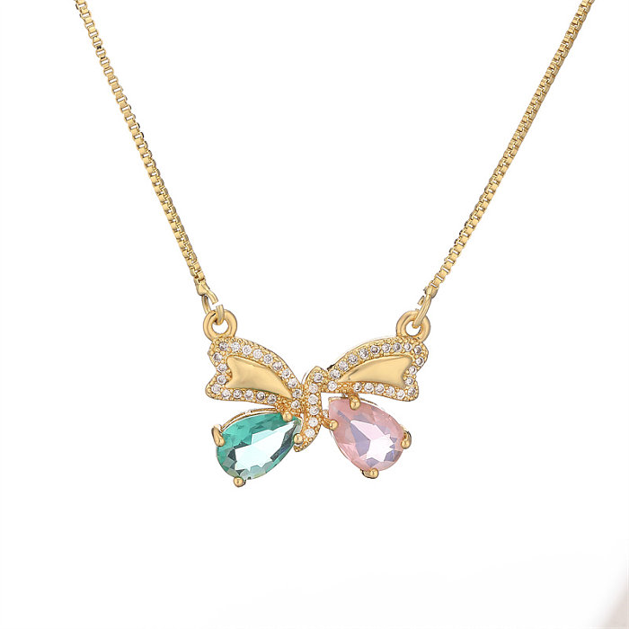 IG Style Simple Style Heart Shape Butterfly Copper Plating Inlay Zircon Gold Plated Pendant Necklace
