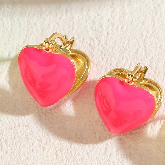 1 Pair Classic Style Heart Shape Enamel Plating Copper 14K Gold Plated Ear Studs