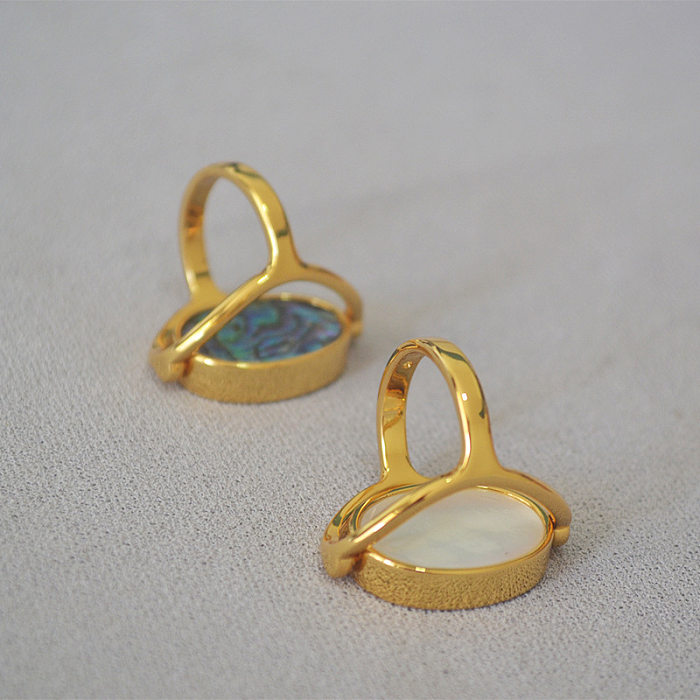 Estilo vintage bloco de cores geométricas concha mãe cobre abalone concha banhada a ouro anéis