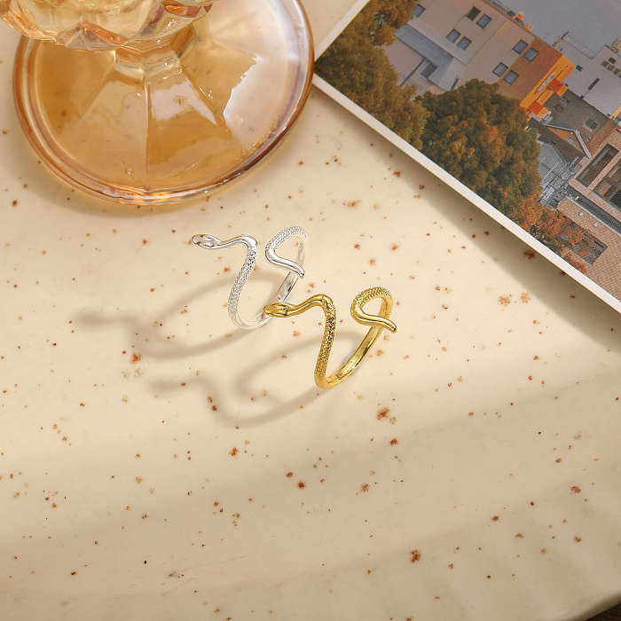 Elegant Luxurious Snake Copper Asymmetrical Plating 14K Gold Plated Open Ring
