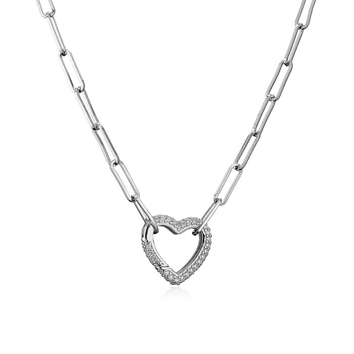 Collar de cobre con cadena de Cable de corazón de melocotón y circonita con microincrustaciones de moda, joyería al por mayor