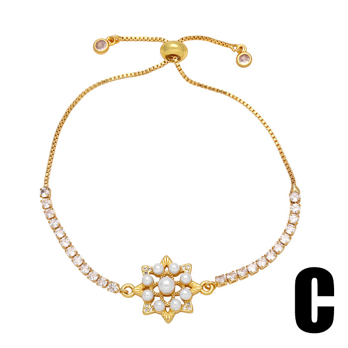 Fashion Simple Style Devil'S Eye Flower Copper Plating Inlay Zircon 18K Gold Plated Bracelets