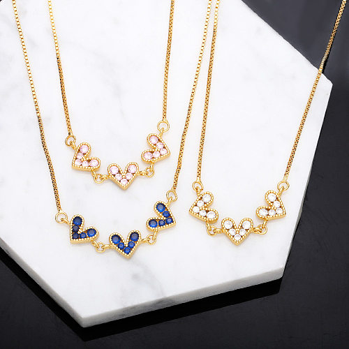 Fashion Color Zircon Heart Shape Stitching Copper Necklace
