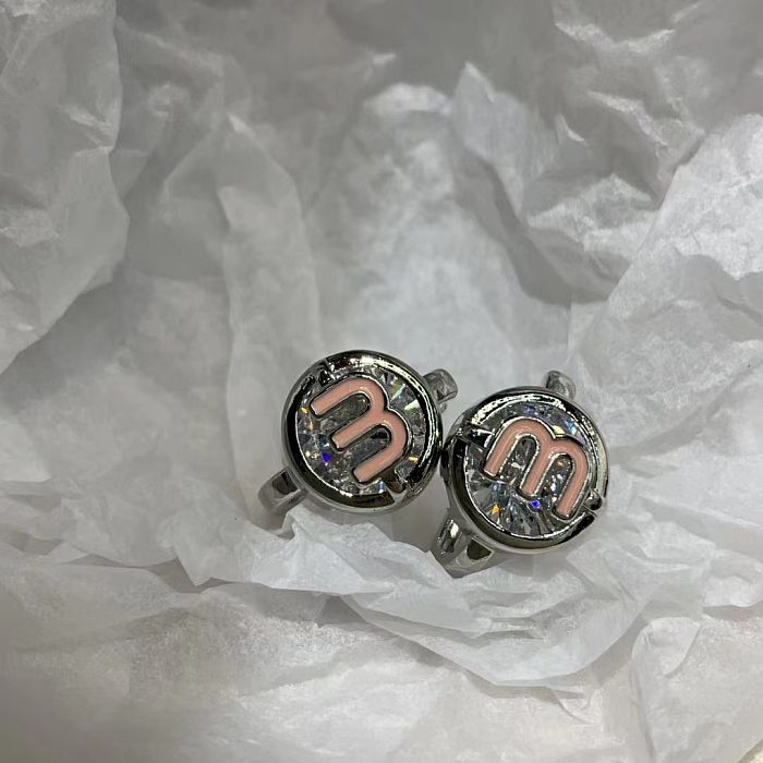 1 Pair Retro Letter Copper Inlaid Zircon Ear Studs