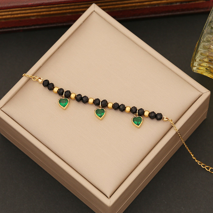 Elegant Retro Heart Shape Stainless Steel Beaded Inlay Crystal Bracelets Earrings Necklace
